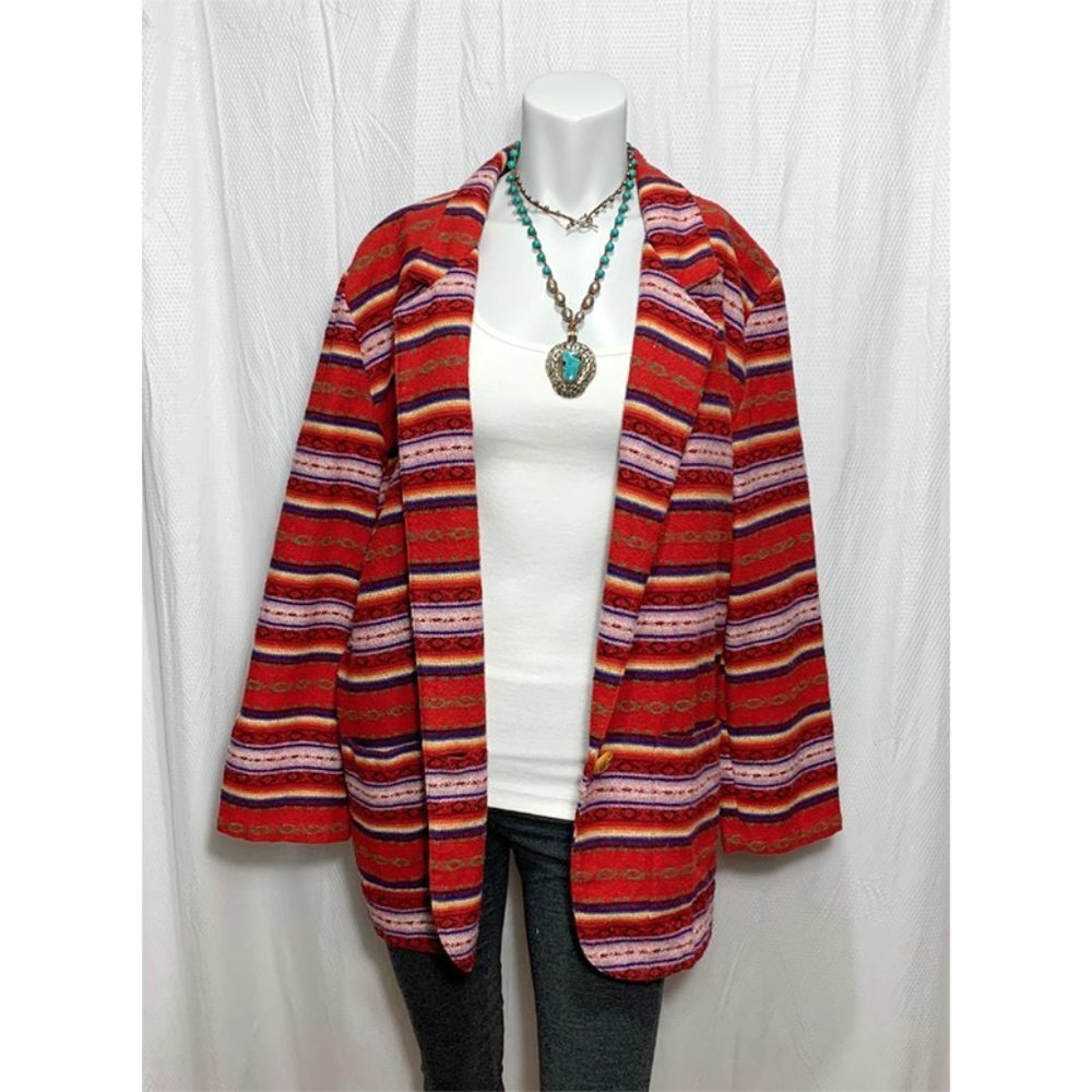 VINTAGE LEGER Southwestern Navajo Blanket Weave Jacket - Picture 3 of 8